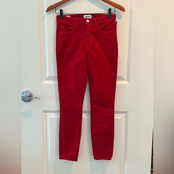 NWT L'AGENCE Margot Velvet high rise skinny jeans in Red